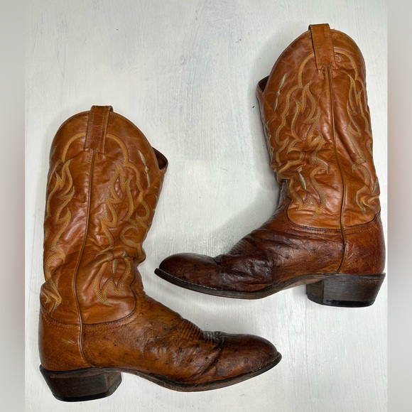 Tony Lama Vintage Ostrich Leather Western Boots Mens 9 D Brown USA - Picture 4 of 16